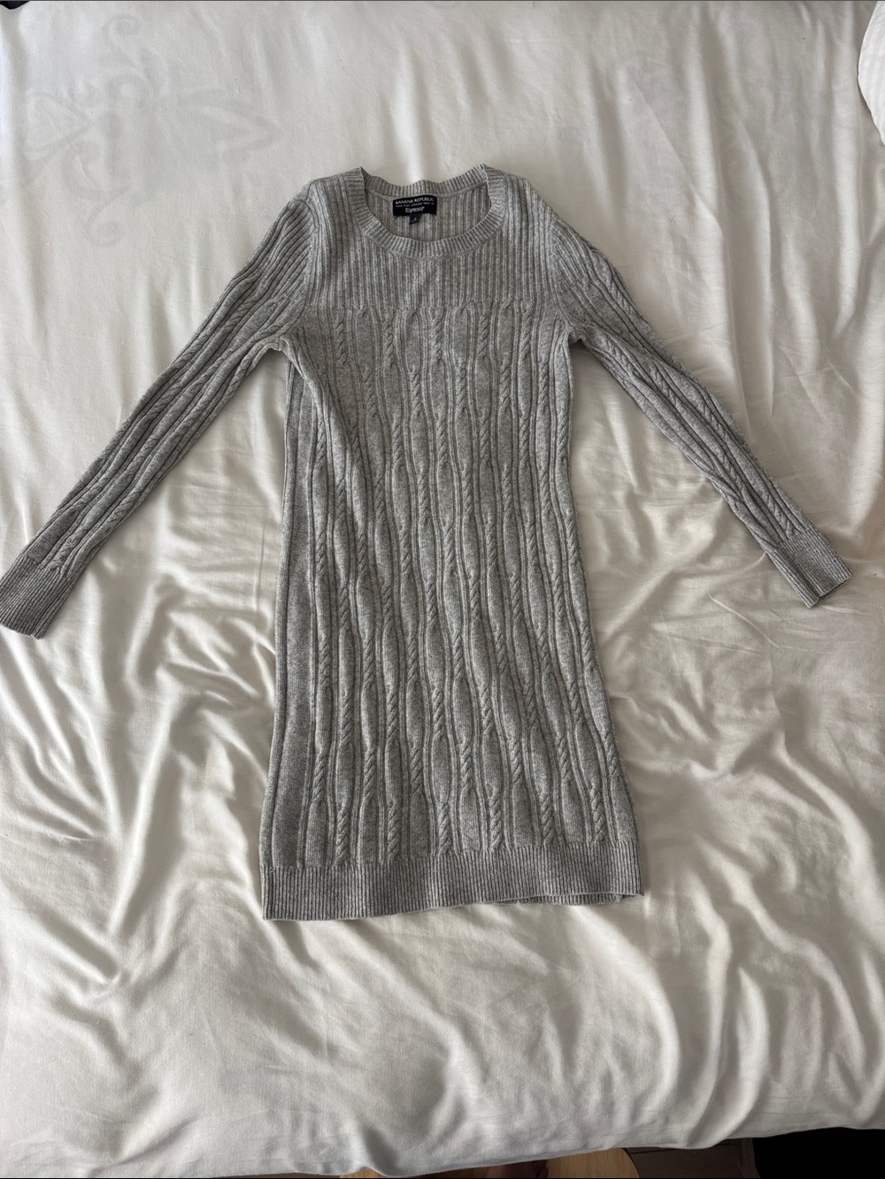 Banana Republic Gray Cable-Knit Wool and Cashmere Sweater Dress